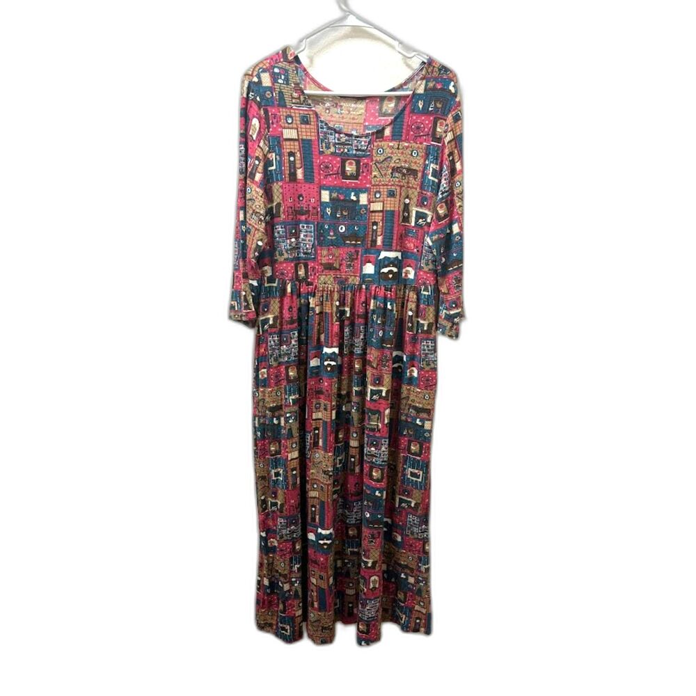 April Cornell Dress Women's Size Medium Multicolor Parlor Print Retro Jersey